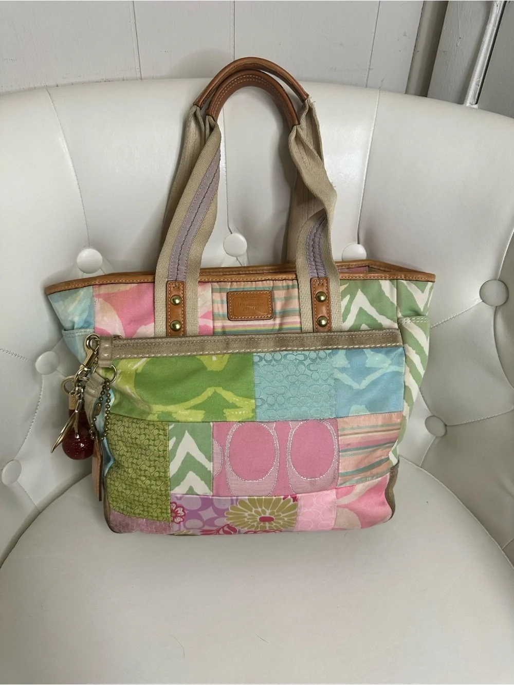 Coach Patchwork Leather-Trim Tote Bag in Pastel Multi
